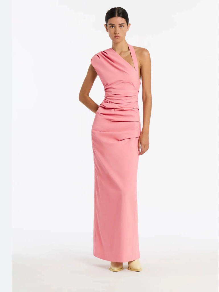 Sir The Label One-Shoulder Gathered Pink Gown